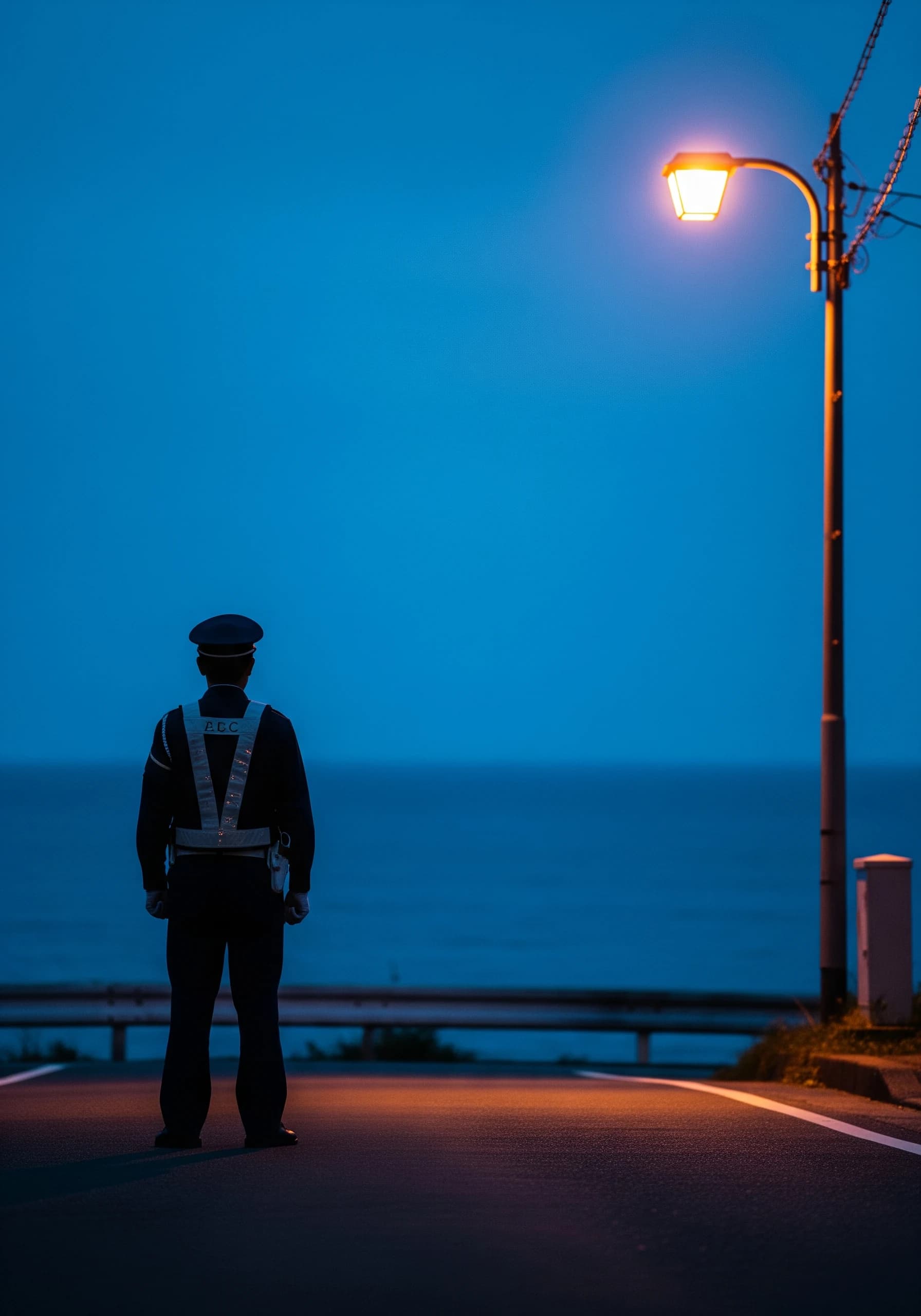 熱海市内で立哨する警備員